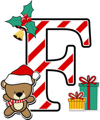 capital letter f with cute teddy bear and christmas design elements isolated on white background. can be used for holiday season card, nursery decoration or christmas party invitation