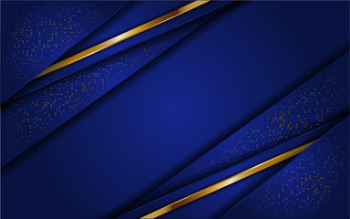 Abstract blue background with glitter and line gold