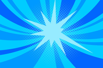 Fototapeta premium Comic blue sunbeam background retro pop art style cartoon