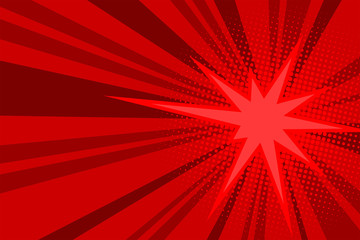 Comic red sunbeam background Retro pop art style cartoon