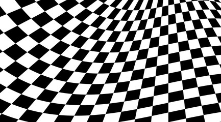 Abstract black and white squares optical illusion background.