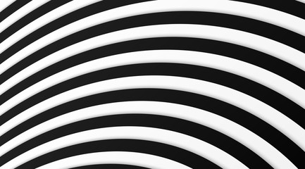 Optical illusion black and white stripped curvy lines backlground vector design.
