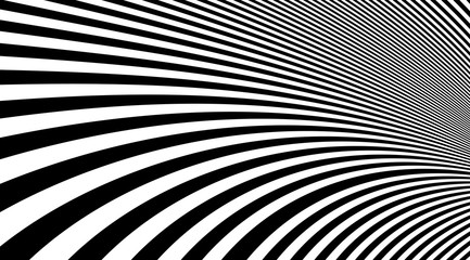 Abstract black and white stripes vector background. Optical illusion linear backdrop. Zebra pattern texture.