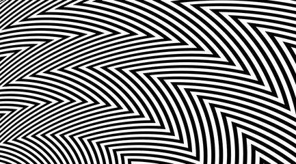 Abstract zig zag optical illusion background. Black and white striped lines vector design.