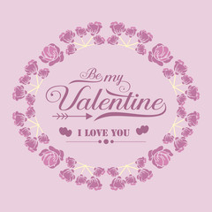 Elegant pink floral frame design, for greeting card happy valentine. Vector
