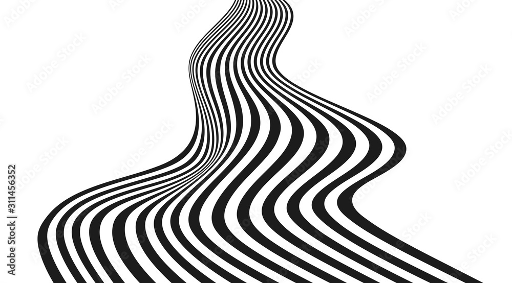 Aufkleber optical illusion art abstract vector stripped way background. black and white flow.