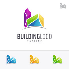 Building Logo Design In Various Color Option, Abstract Real Estate Logo Template, Simple And Modern Architecture Vector, Construction Company Icon/Symbol