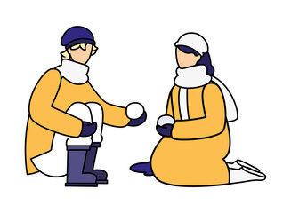 couple of people with winter clothes on white background