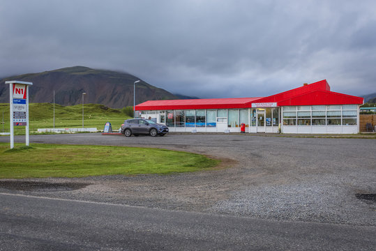 Hofn, Iceland - June 12, 2018: N1 petrol station near Hofn town