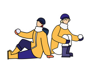 men with winter clothes on white background