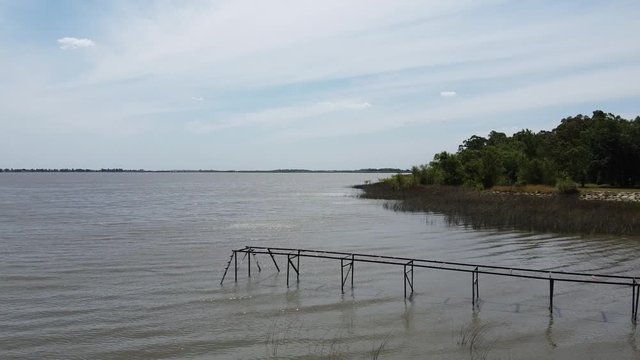 view in the lagoon of chascomus on old pier