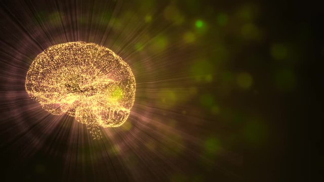 Changes in brain. Abstract animation of human brain changing colors, illuminating and floating in space background.
