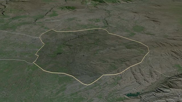 Erevan, city with its capital, zoomed and extruded on the satellite map of Armenia in the conformal Stereographic projection. Animation 3D