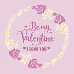 Card template happy valentine, with decoration of pink and white floral frame. Vector