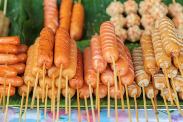 Meat ball sausage and crab kani famous and poppular street food