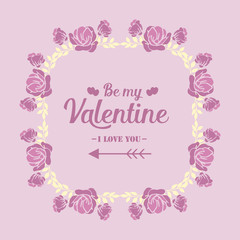 Card design elegant happy valentine, with pink and white floral frame ornate. Vector
