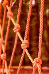 beautiful rope and net climbing in the park on the nature