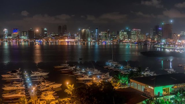 Night Time Lapse over the beautiful city of Luanda bay, Angola