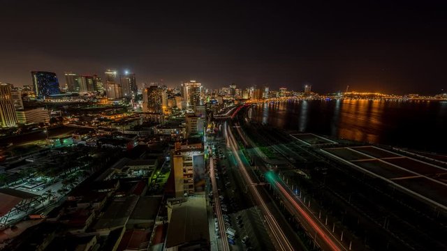 Night time lapse over the beautiful city of Luanda bay