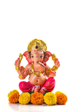 Hindu God Ganesha. Ganesha Idol on white Background.