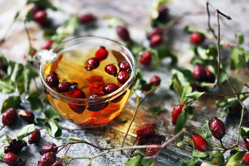 Fresh rosehip tea. Selective focus. Macro.