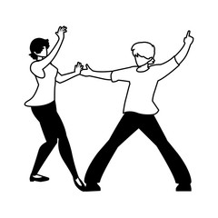 silhouette of couple in pose of dancing on white background