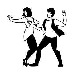 silhouette of couple in pose of dancing on white background