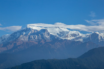 Fototapeta na wymiar Sunshine on the Annapurna II in the Himalayas Nepal