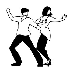silhouette of couple in pose of dancing on white background