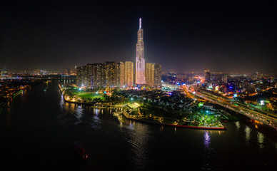 Obraz premium Ho Chi Minh City, Vietnam November 09/2019 Ho Chi Minh City skyline in sunset look from district 2
