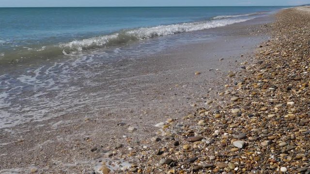 Peeble beach of Maguelone,  Villeneuve-l&egrave;s-Maguelone, H&eacute;rault, Occitanie, France