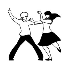 silhouette of couple in pose of dancing on white background