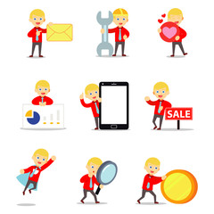 Set of business accountant man characters in office.