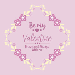 Design greeting card happy valentine elegant, with pink wreath frame. Vector