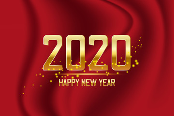 Happy New Year 2020 Gold Text Design on red background. Vector illustration.