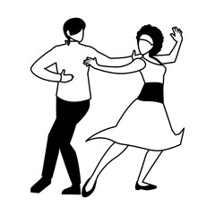 silhouette of couple in pose of dancing on white background