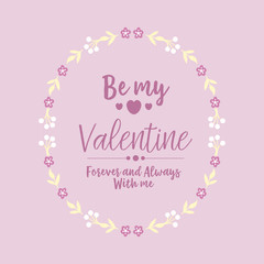 Modern invitation card of happy valentine, with pink and white floral frame unique. Vector
