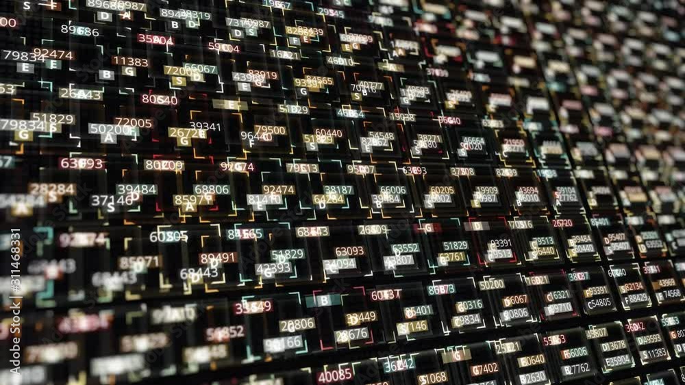 Poster abstract background of numbers in cells. animation. computer background with many colored numbers an