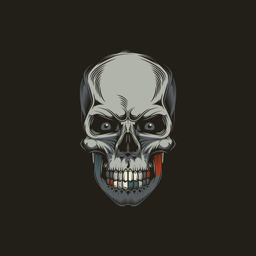 Original vector illustration in retro style skull head with eyes.