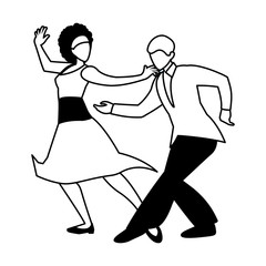 silhouette of couple in pose of dancing on white background
