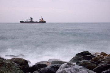 Long exposure rocky seaside scenery in Hualien, Taiwan.