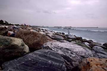 Long exposure rocky seaside scenery in Hualien, Taiwan.