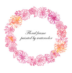 Flower wreath frame painted by watercolor