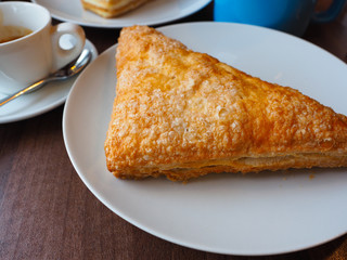 Desserts and coffee is a simple European breakfast.