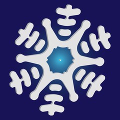 Simple christmas snowflake on blue background.