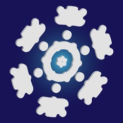 Paper cut isolated snowflake on blue background.