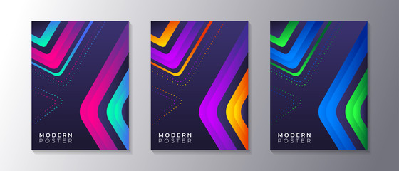 Covers templates set with trendy glow gradient neon, applicable for poster, flyer, banner, magazine, etc