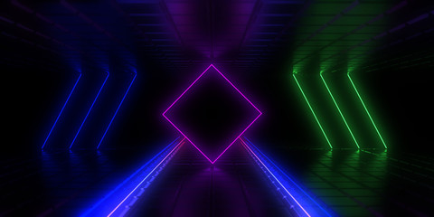 3D abstract background with neon lights. 3d illustration