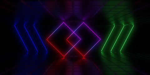 3D abstract background with neon lights. 3d illustration