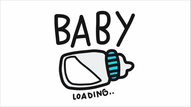 Baby loading word and milk bottle cartoon